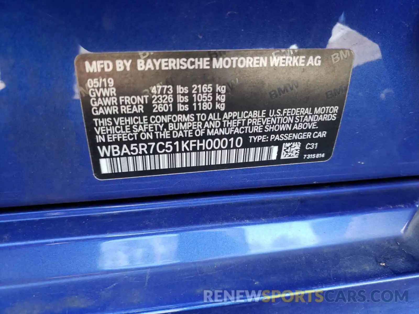 10 Photograph of a damaged car WBA5R7C51KFH00010 BMW 3 SERIES 2019