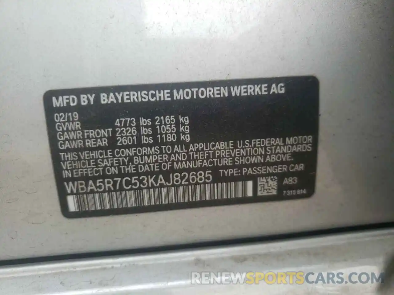 10 Photograph of a damaged car WBA5R7C53KAJ82685 BMW 3 SERIES 2019