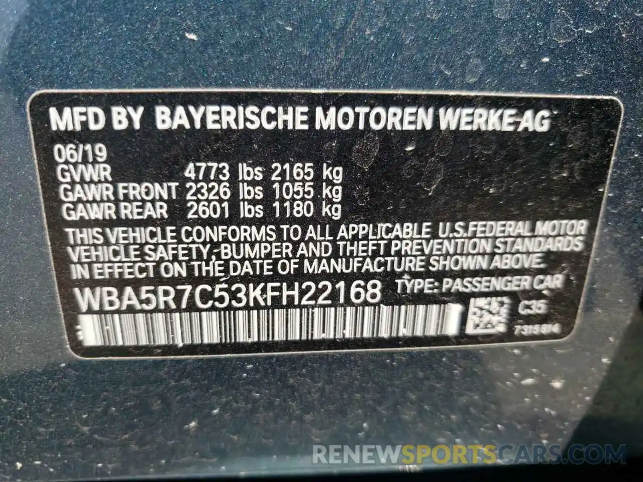 10 Photograph of a damaged car WBA5R7C53KFH22168 BMW 3 SERIES 2019