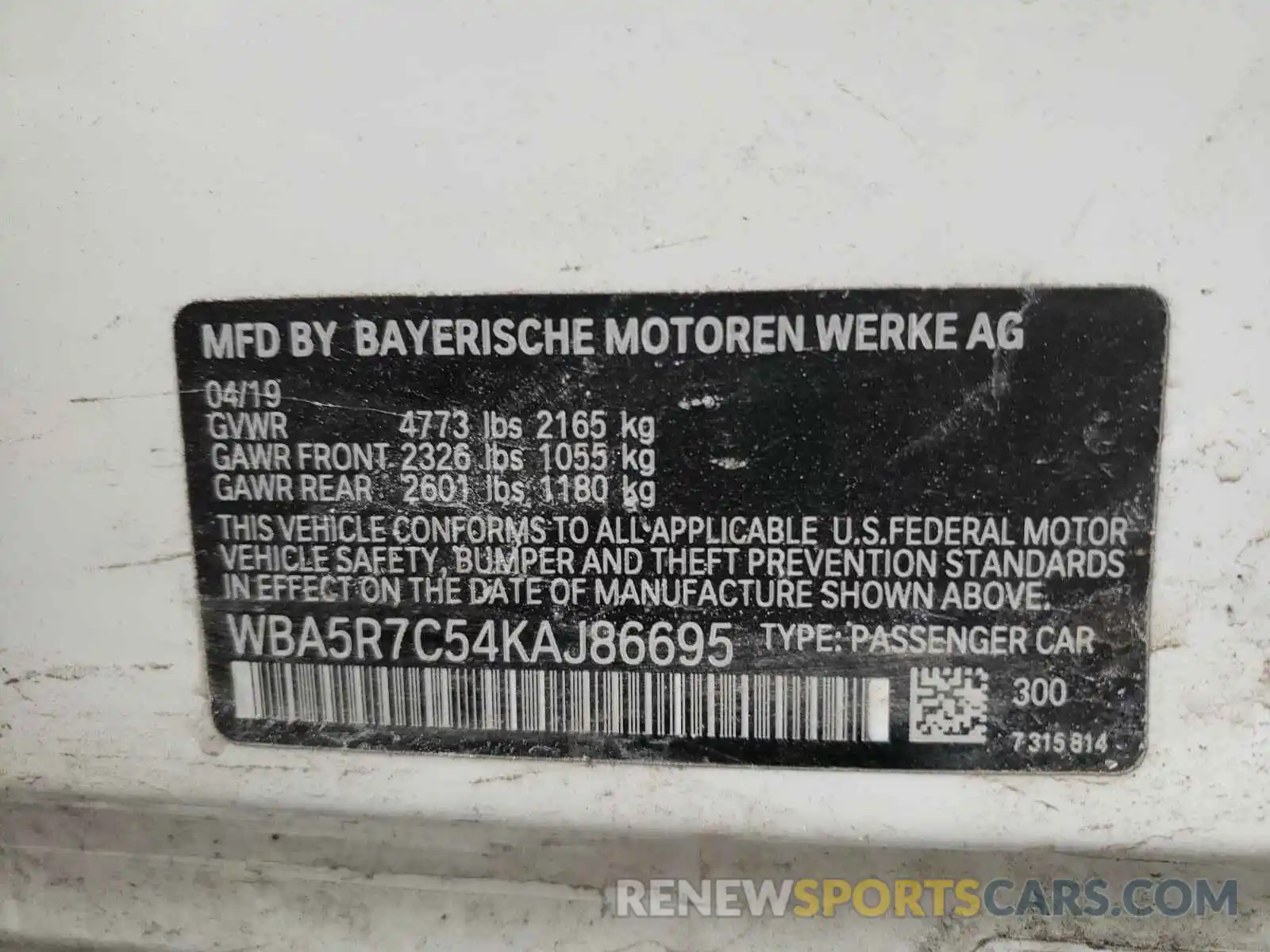 10 Photograph of a damaged car WBA5R7C54KAJ86695 BMW 3 SERIES 2019
