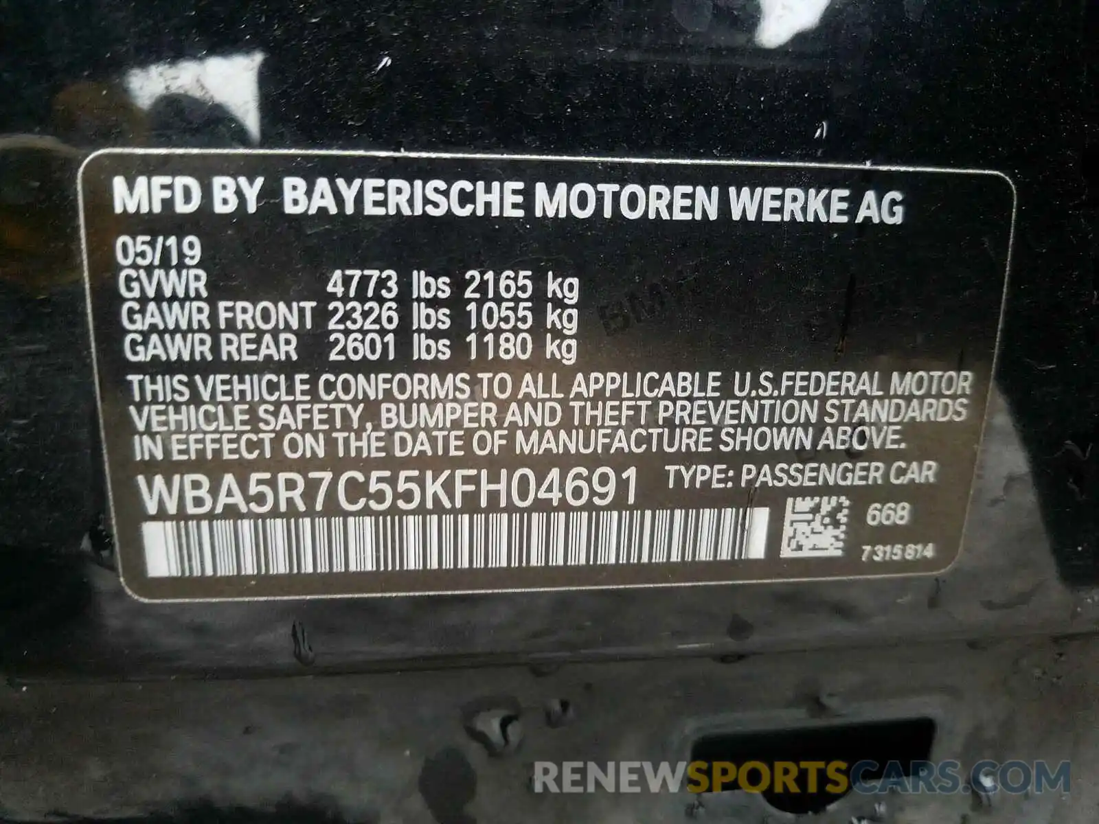 10 Photograph of a damaged car WBA5R7C55KFH04691 BMW 3 SERIES 2019