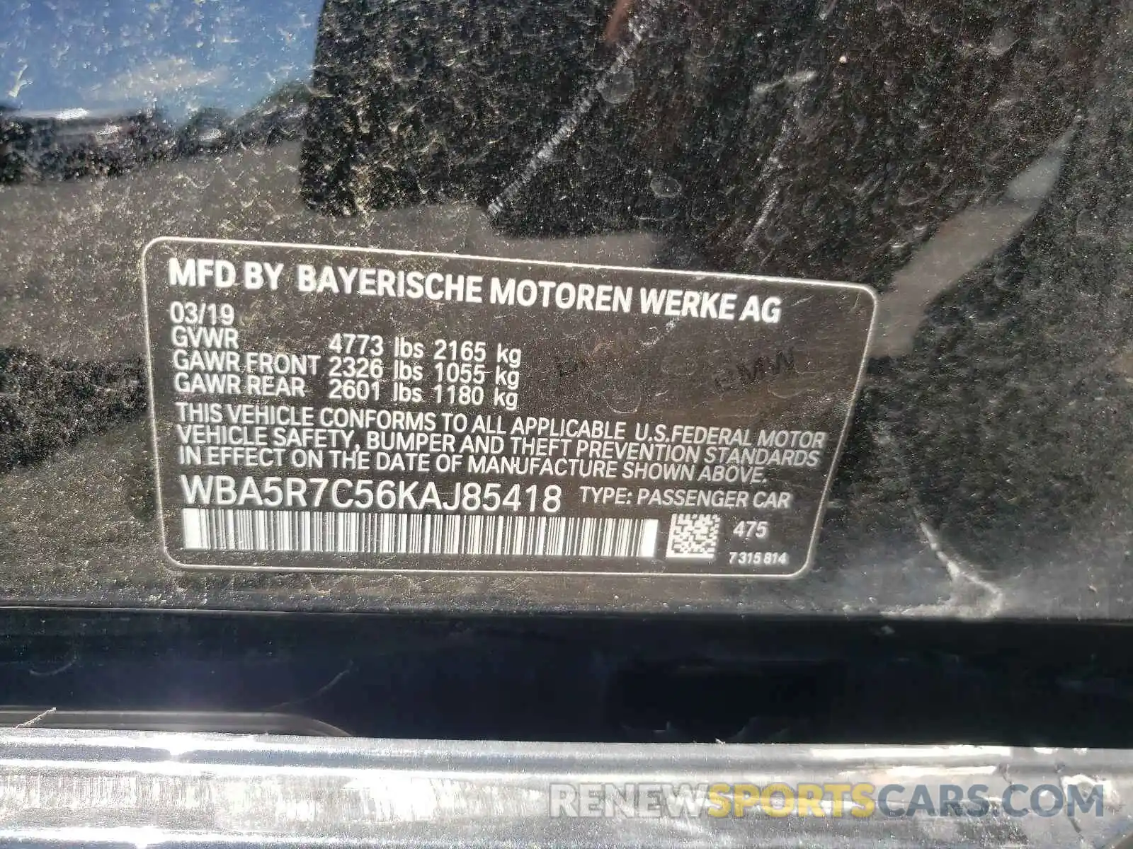 10 Photograph of a damaged car WBA5R7C56KAJ85418 BMW 3 SERIES 2019