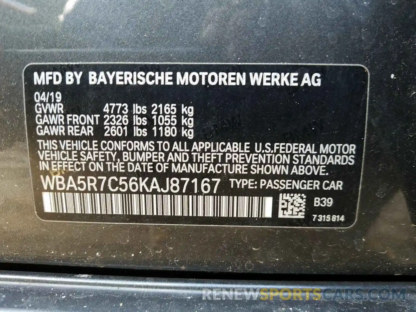10 Photograph of a damaged car WBA5R7C56KAJ87167 BMW 3 SERIES 2019