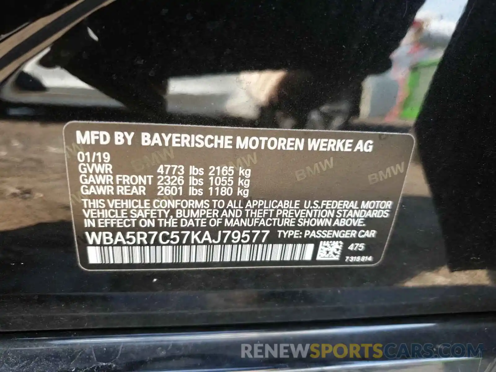 10 Photograph of a damaged car WBA5R7C57KAJ79577 BMW 3 SERIES 2019