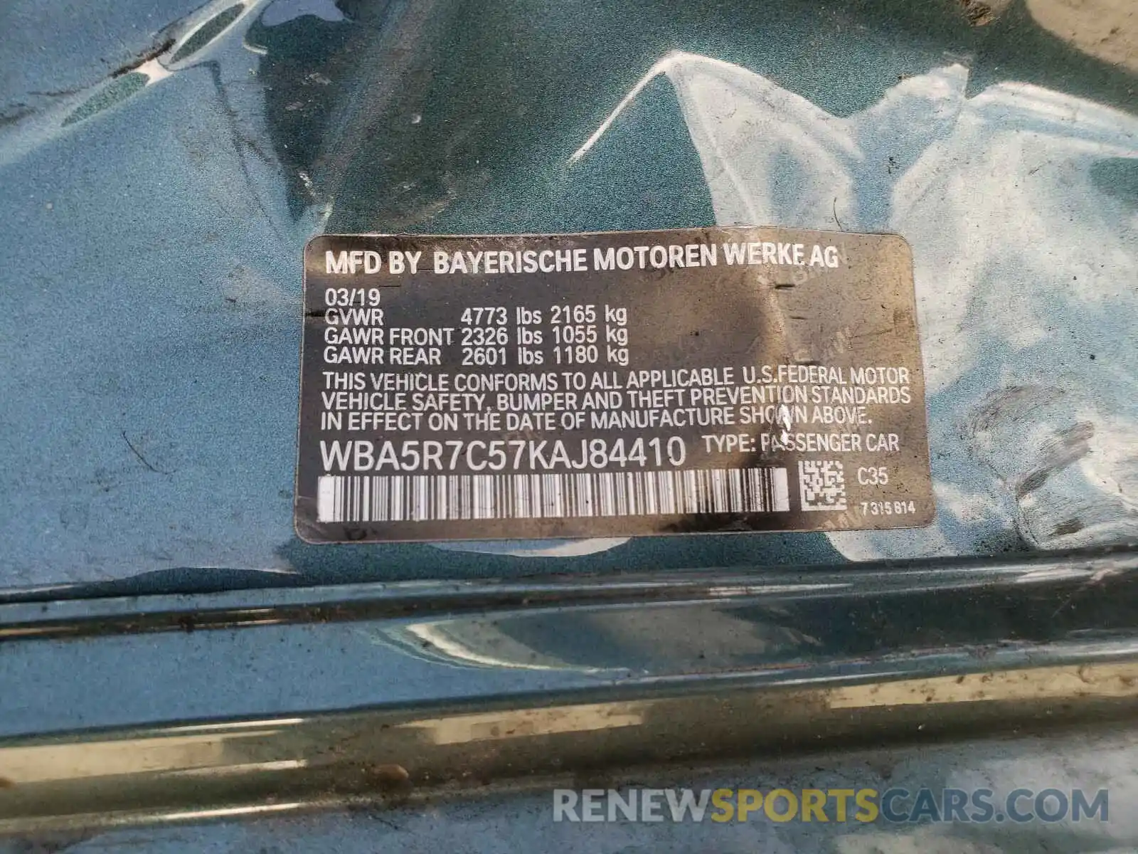 10 Photograph of a damaged car WBA5R7C57KAJ84410 BMW 3 SERIES 2019