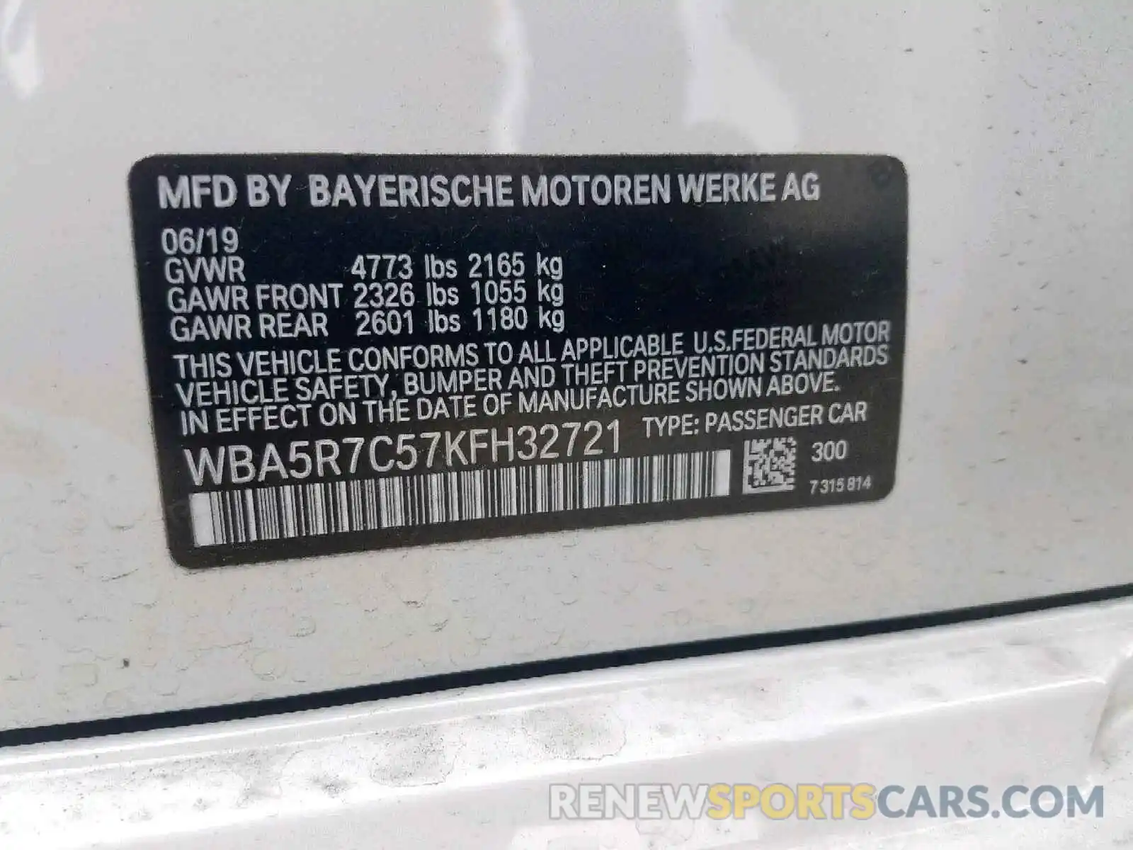 10 Photograph of a damaged car WBA5R7C57KFH32721 BMW 3 SERIES 2019