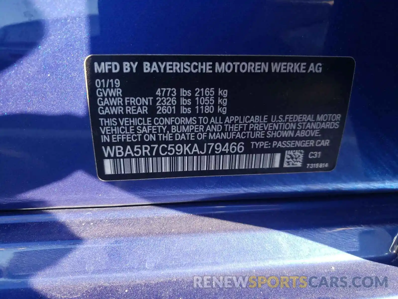 10 Photograph of a damaged car WBA5R7C59KAJ79466 BMW 3 SERIES 2019