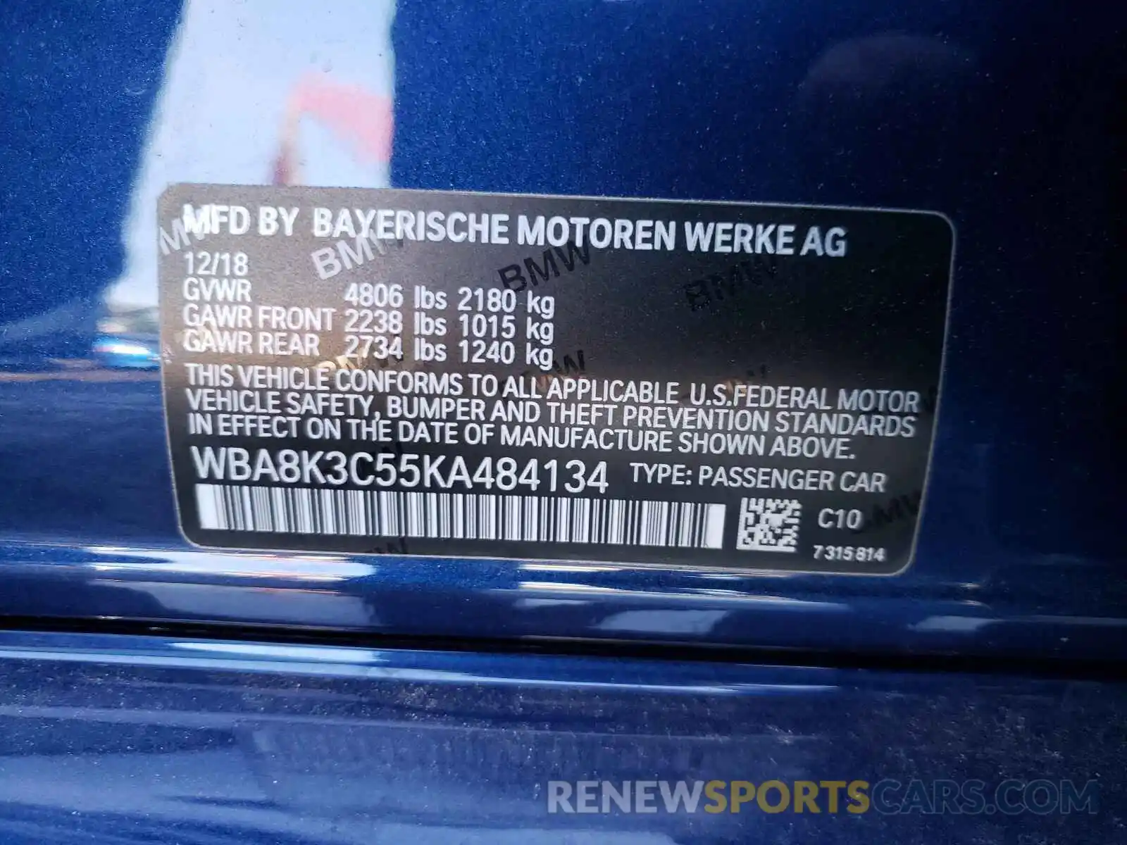 10 Photograph of a damaged car WBA8K3C55KA484134 BMW 3 SERIES 2019