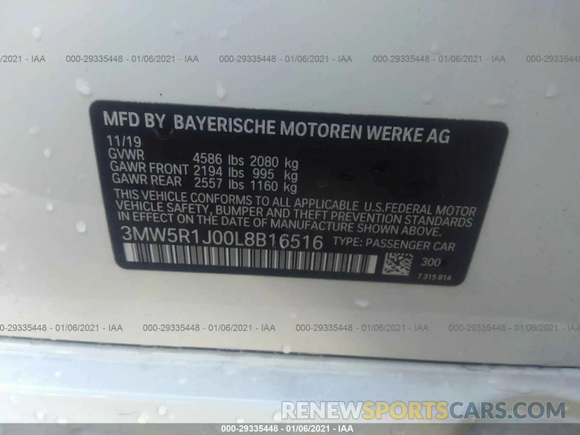 9 Photograph of a damaged car 3MW5R1J00L8B16516 BMW 3 SERIES 2020