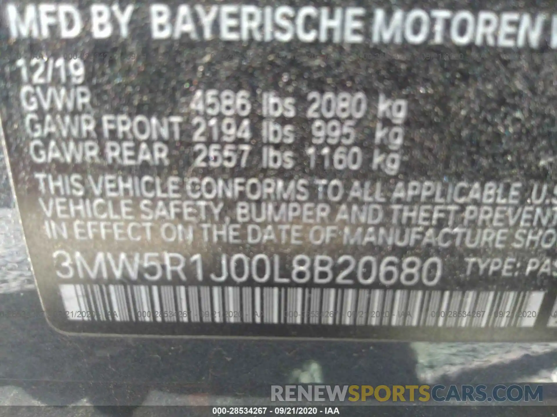 9 Photograph of a damaged car 3MW5R1J00L8B20680 BMW 3 SERIES 2020