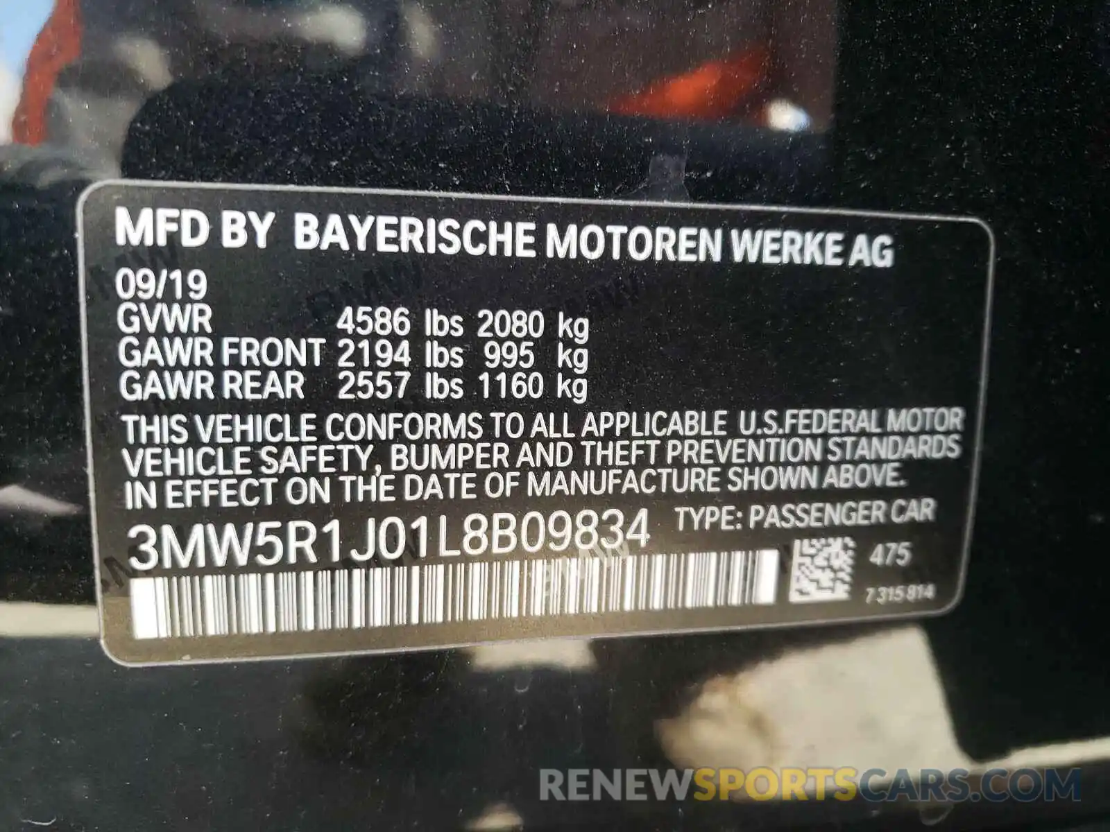 10 Photograph of a damaged car 3MW5R1J01L8B09834 BMW 3 SERIES 2020