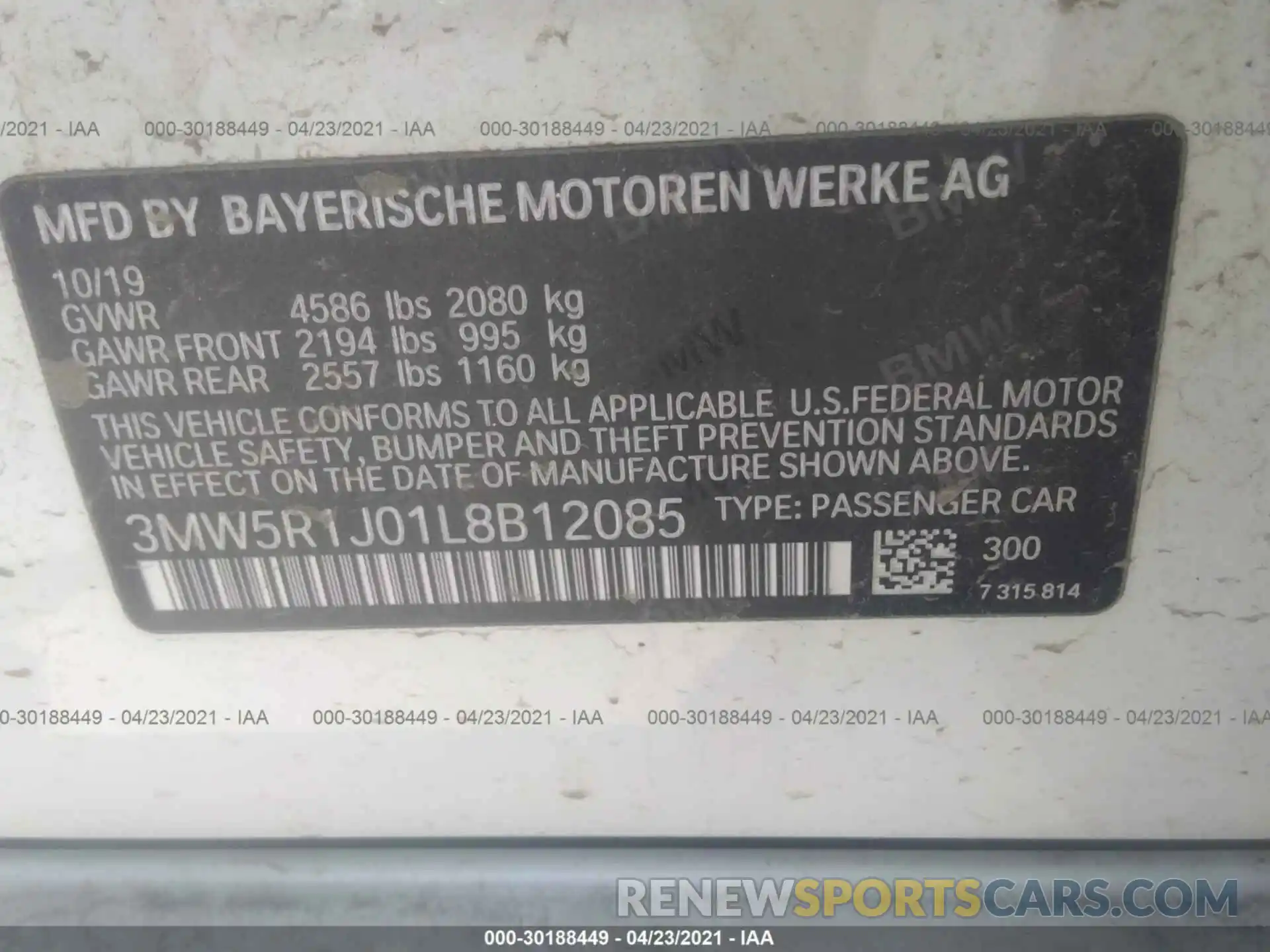 9 Photograph of a damaged car 3MW5R1J01L8B12085 BMW 3 SERIES 2020