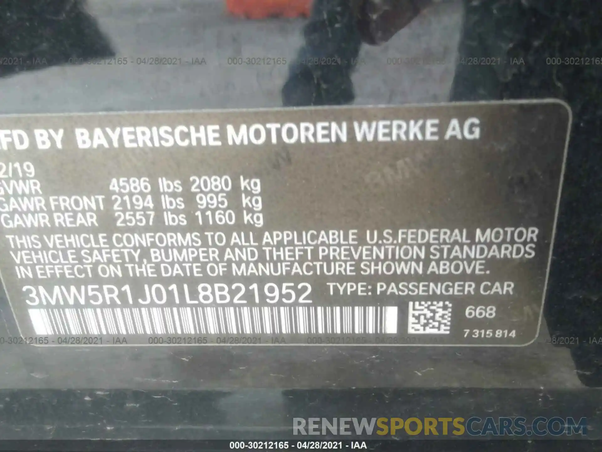 9 Фотография поврежденного автомобиля 3MW5R1J01L8B21952 BMW 3 SERIES 2020
