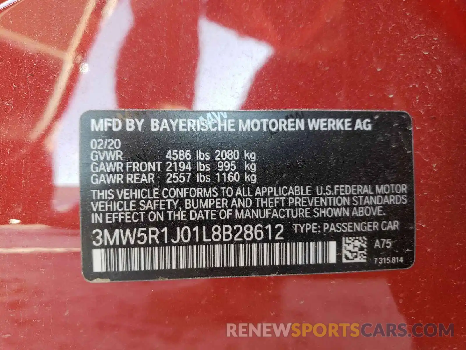 10 Photograph of a damaged car 3MW5R1J01L8B28612 BMW 3 SERIES 2020