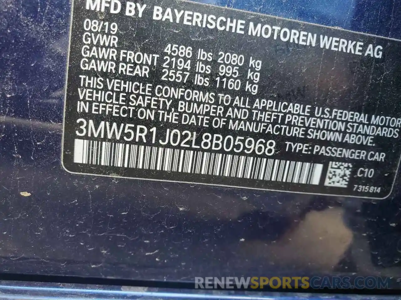 10 Photograph of a damaged car 3MW5R1J02L8B05968 BMW 3 SERIES 2020