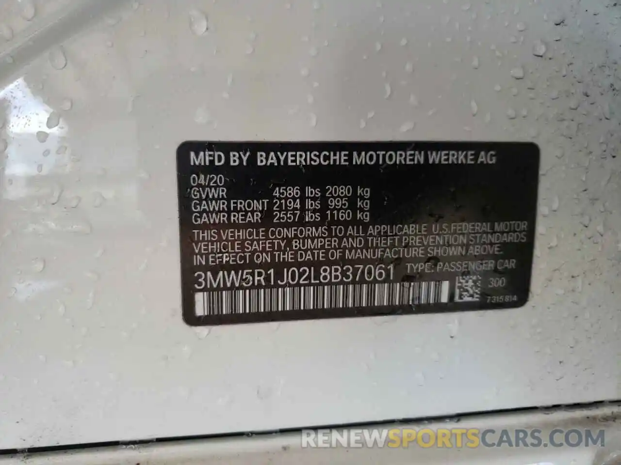 13 Photograph of a damaged car 3MW5R1J02L8B37061 BMW 3 SERIES 2020
