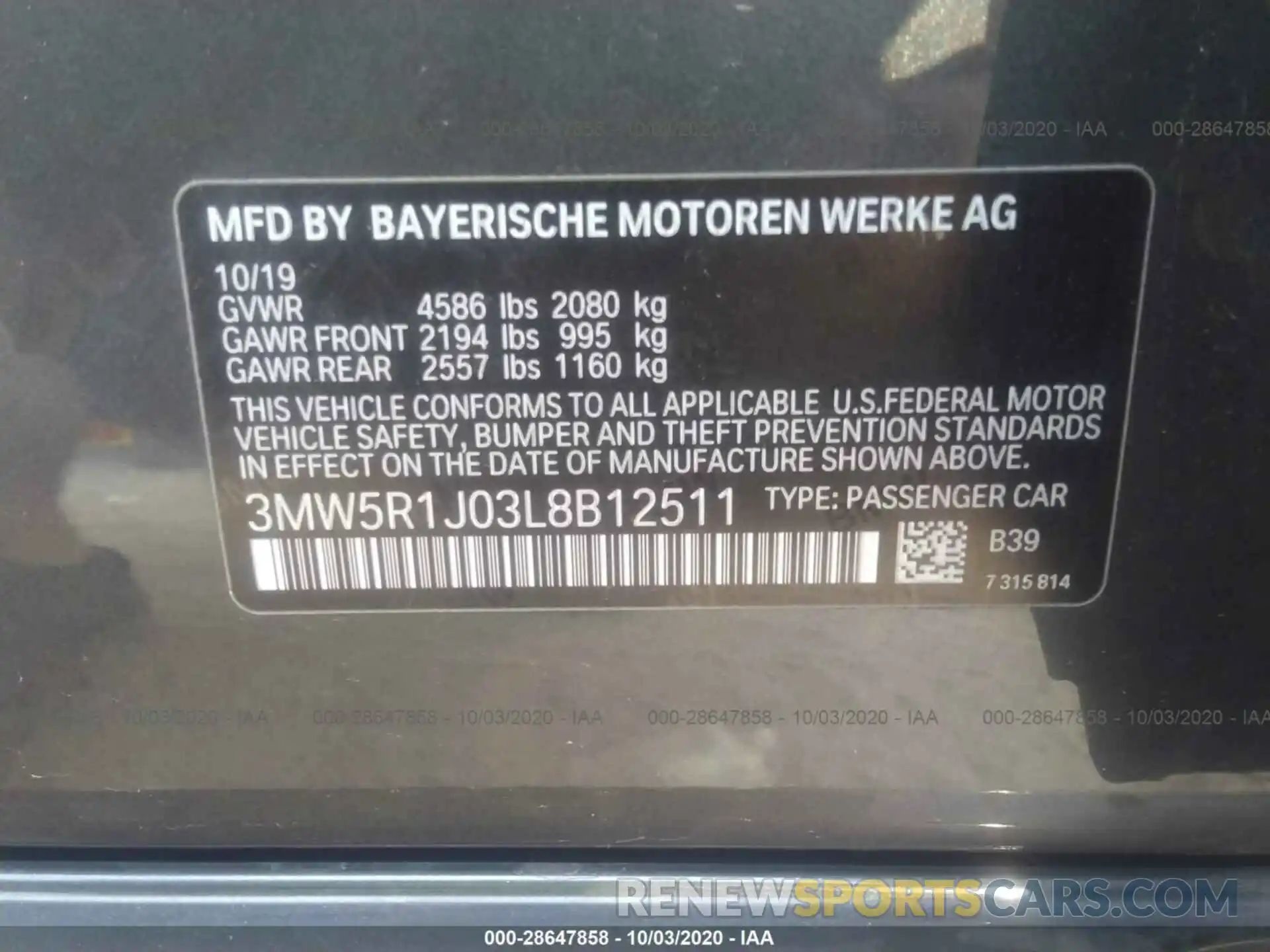 9 Photograph of a damaged car 3MW5R1J03L8B12511 BMW 3 SERIES 2020