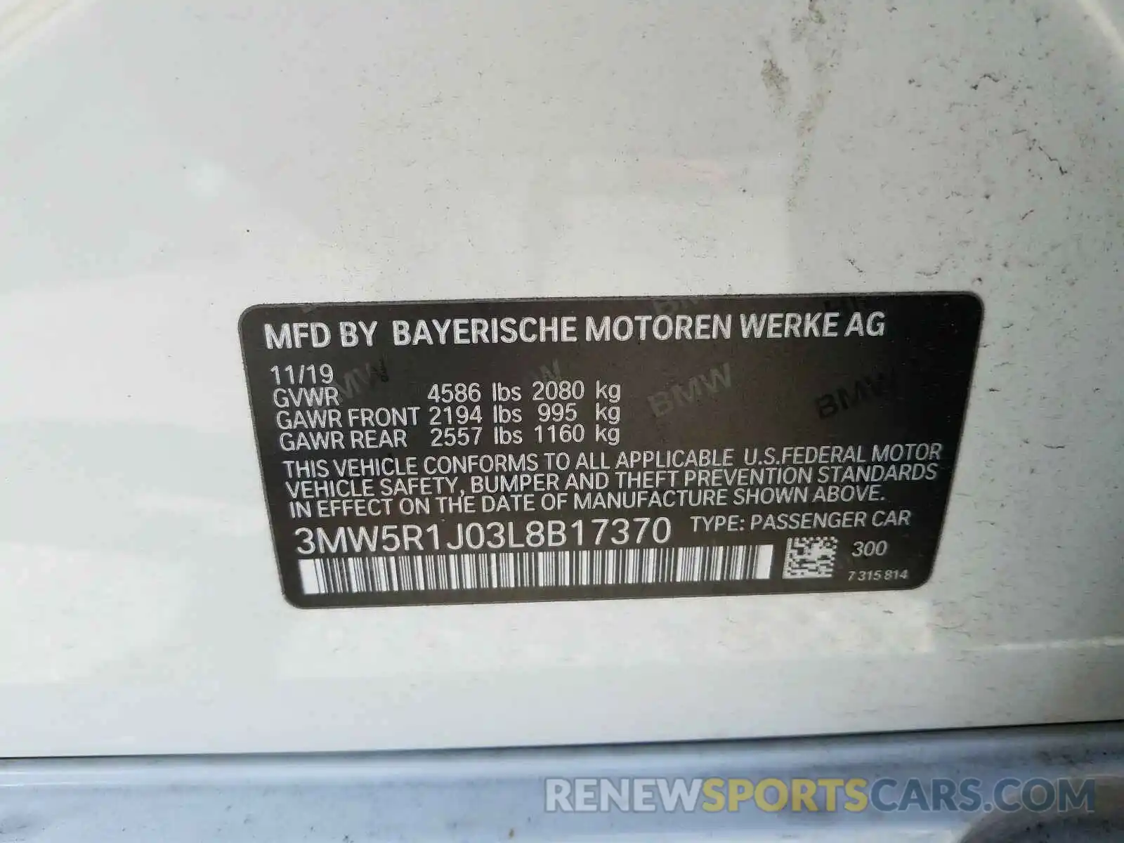 10 Photograph of a damaged car 3MW5R1J03L8B17370 BMW 3 SERIES 2020