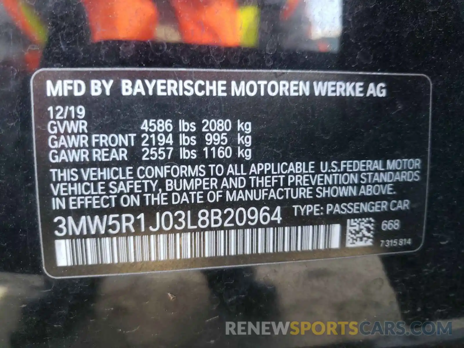 10 Photograph of a damaged car 3MW5R1J03L8B20964 BMW 3 SERIES 2020