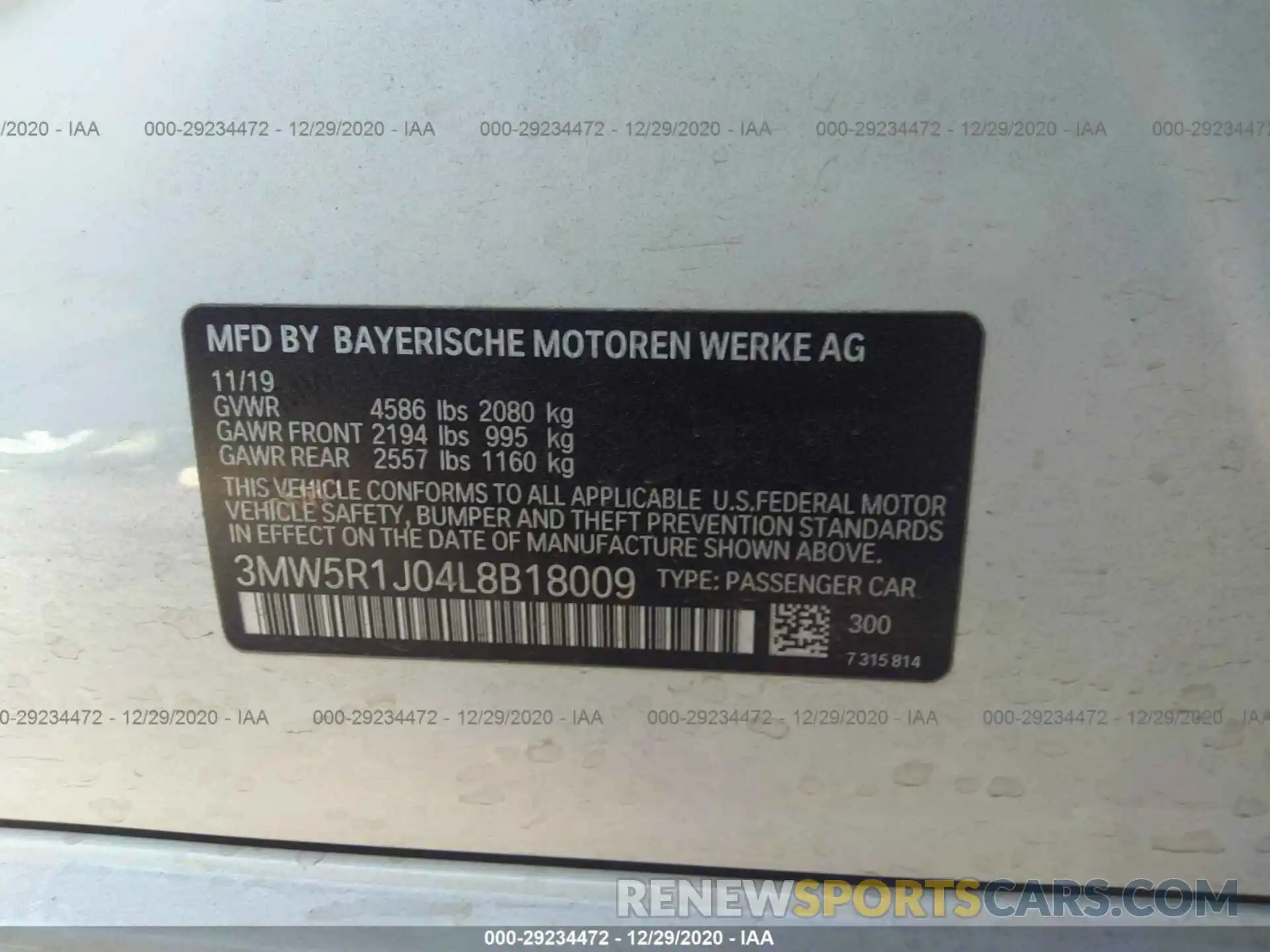 9 Photograph of a damaged car 3MW5R1J04L8B18009 BMW 3 SERIES 2020