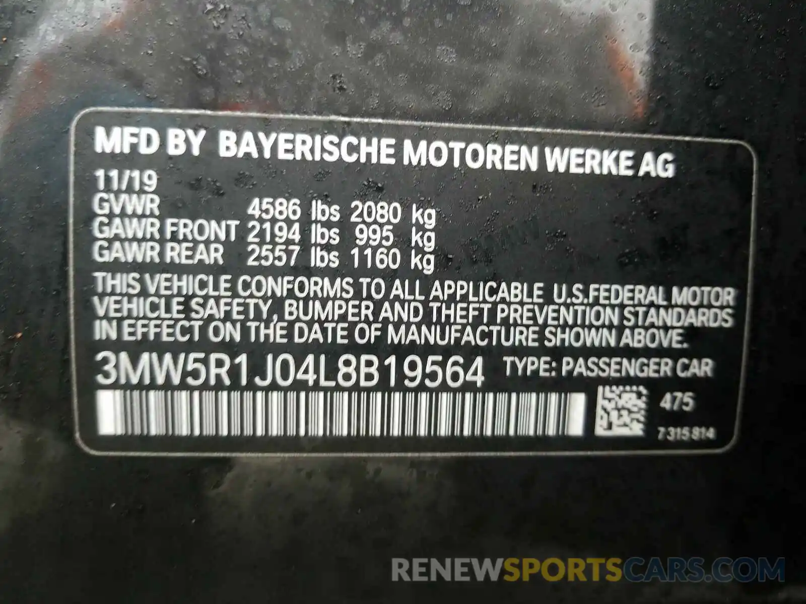 10 Фотография поврежденного автомобиля 3MW5R1J04L8B19564 BMW 3 SERIES 2020