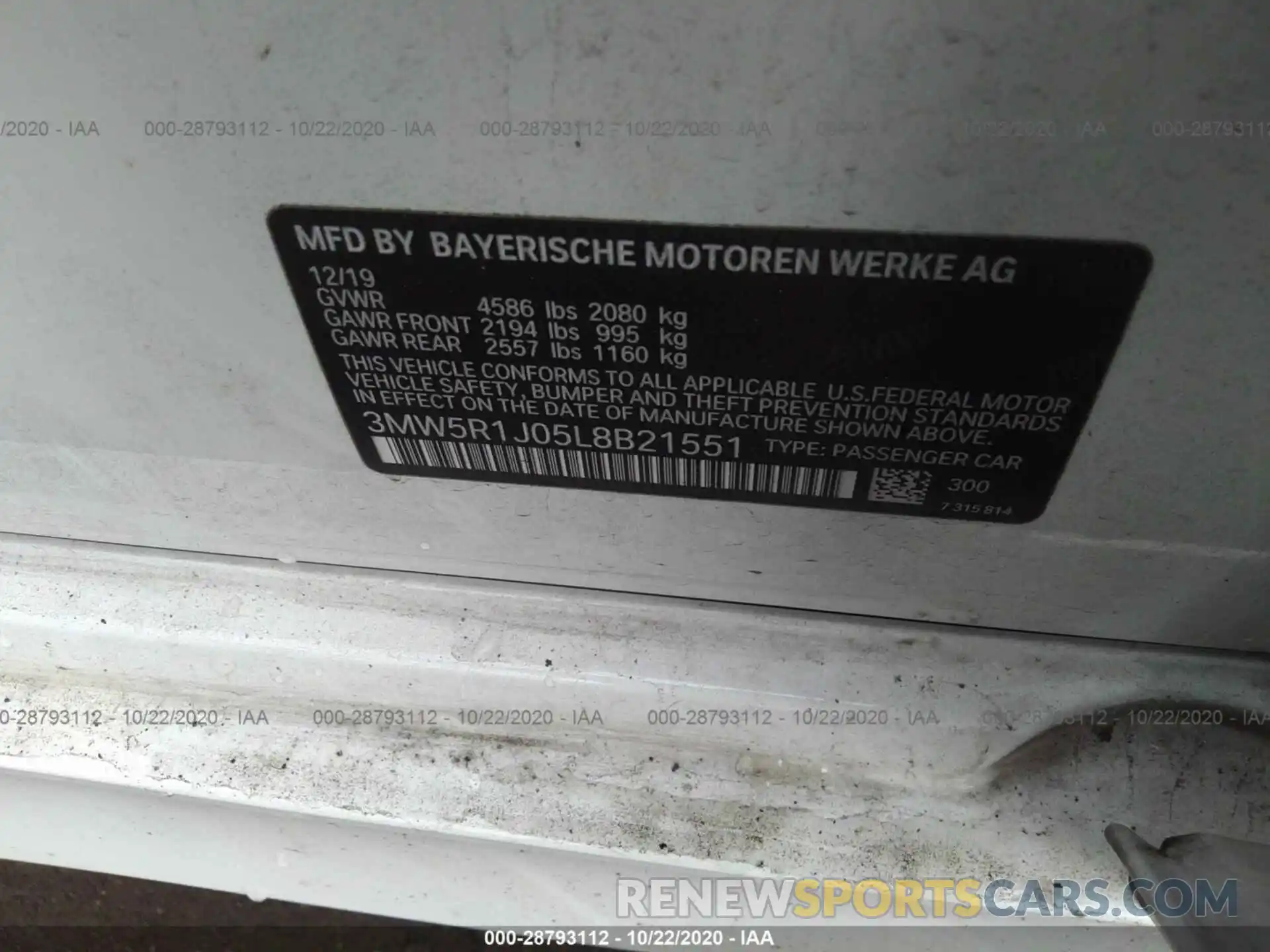 9 Photograph of a damaged car 3MW5R1J05L8B21551 BMW 3 SERIES 2020