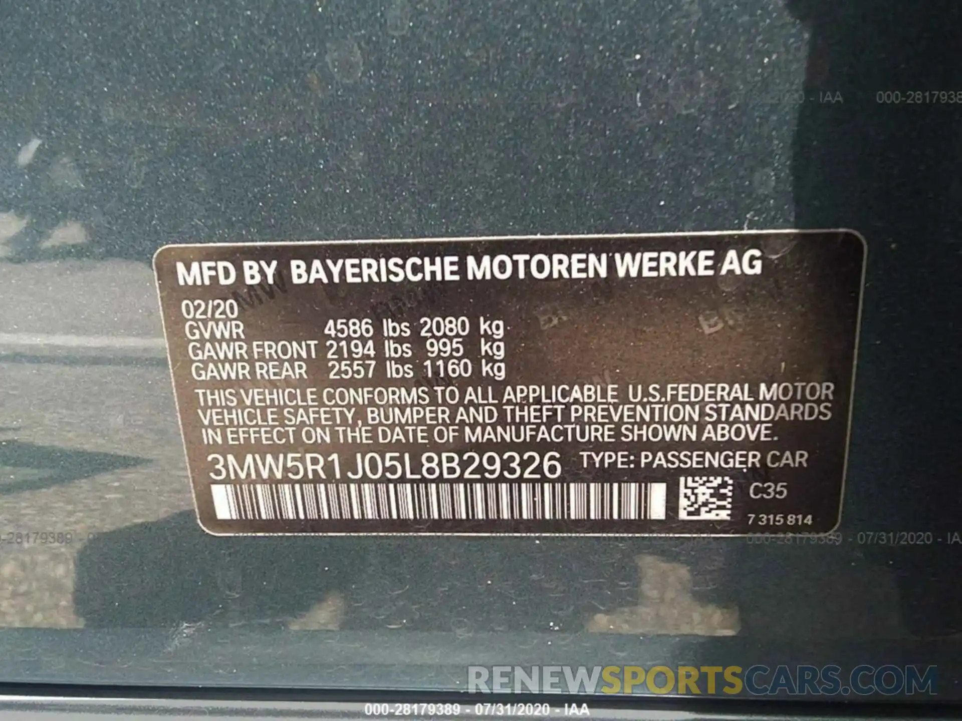 9 Photograph of a damaged car 3MW5R1J05L8B29326 BMW 3 SERIES 2020