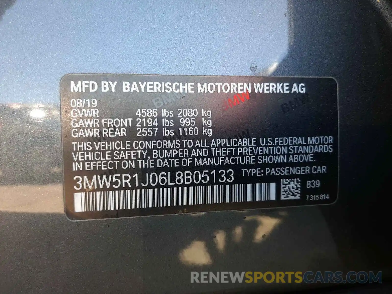 10 Фотография поврежденного автомобиля 3MW5R1J06L8B05133 BMW 3 SERIES 2020