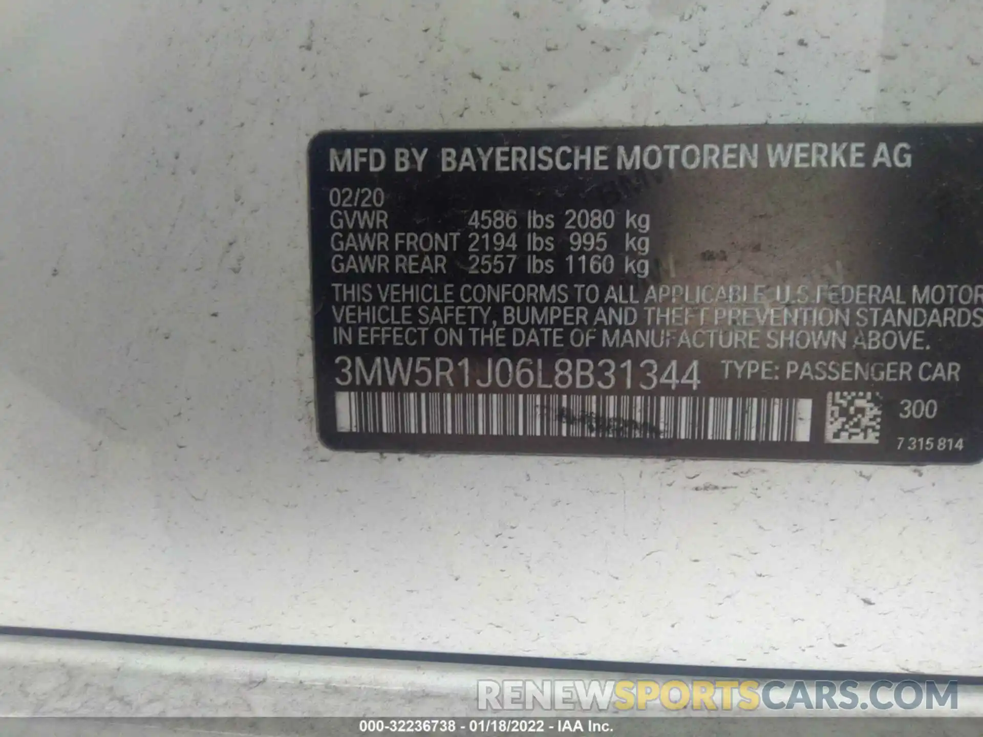 9 Фотография поврежденного автомобиля 3MW5R1J06L8B31344 BMW 3 SERIES 2020