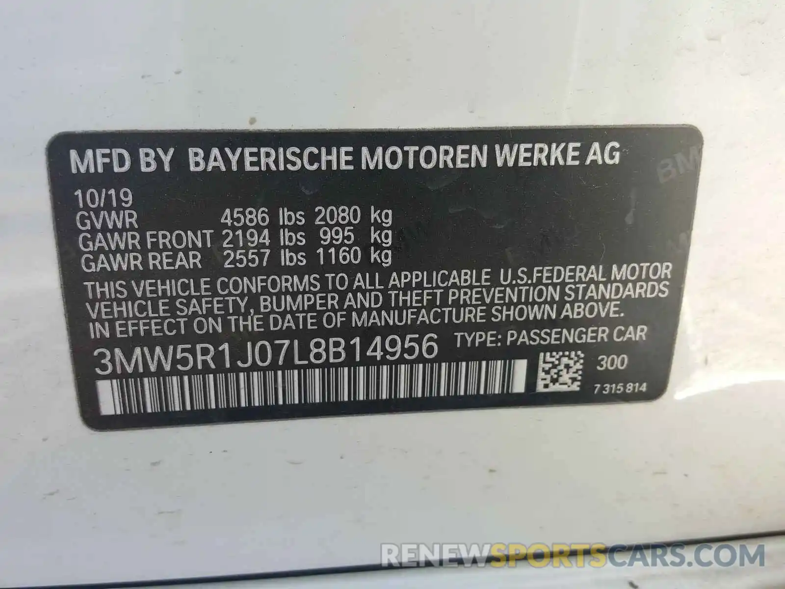 10 Photograph of a damaged car 3MW5R1J07L8B14956 BMW 3 SERIES 2020