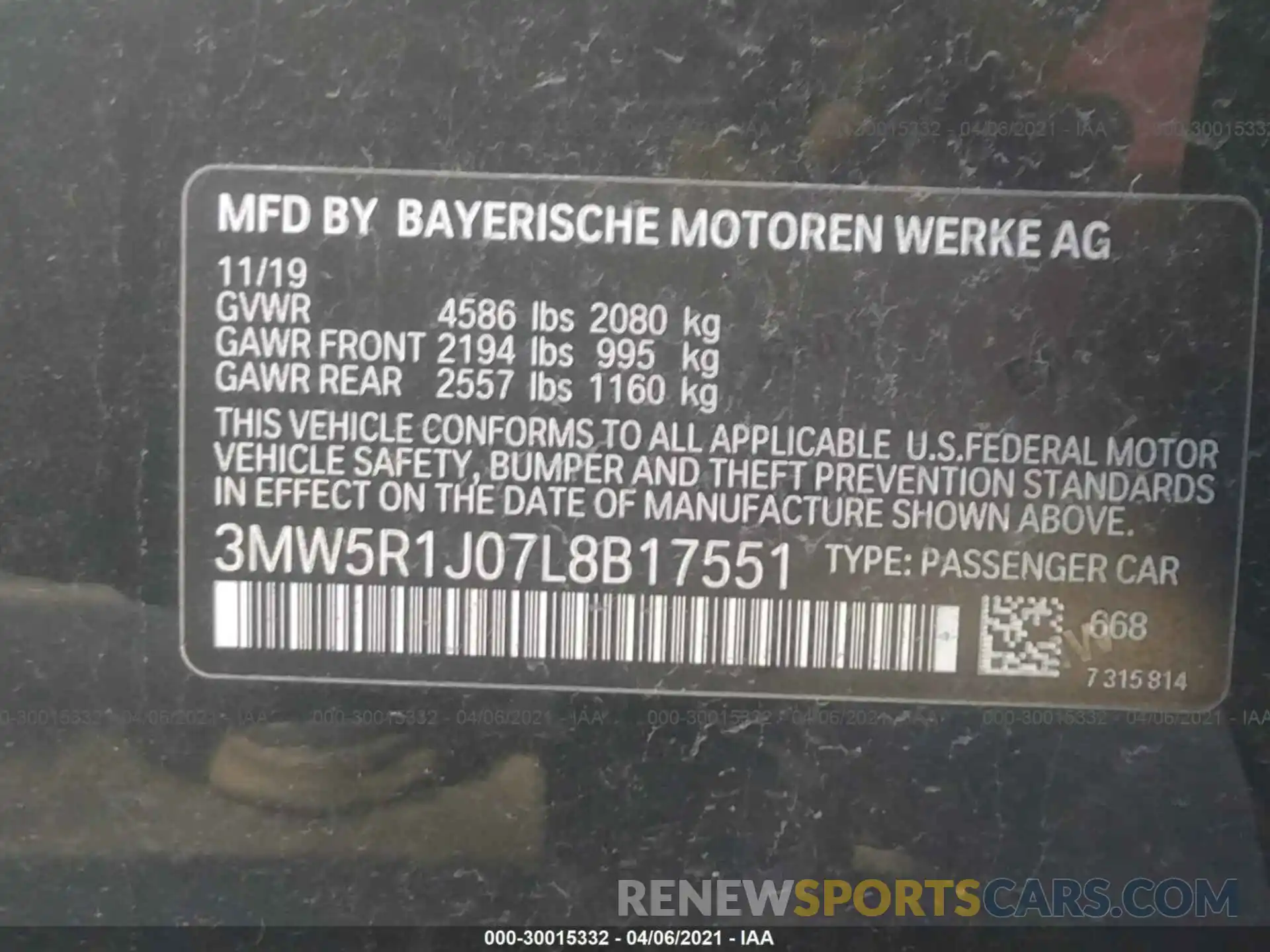 9 Photograph of a damaged car 3MW5R1J07L8B17551 BMW 3 SERIES 2020