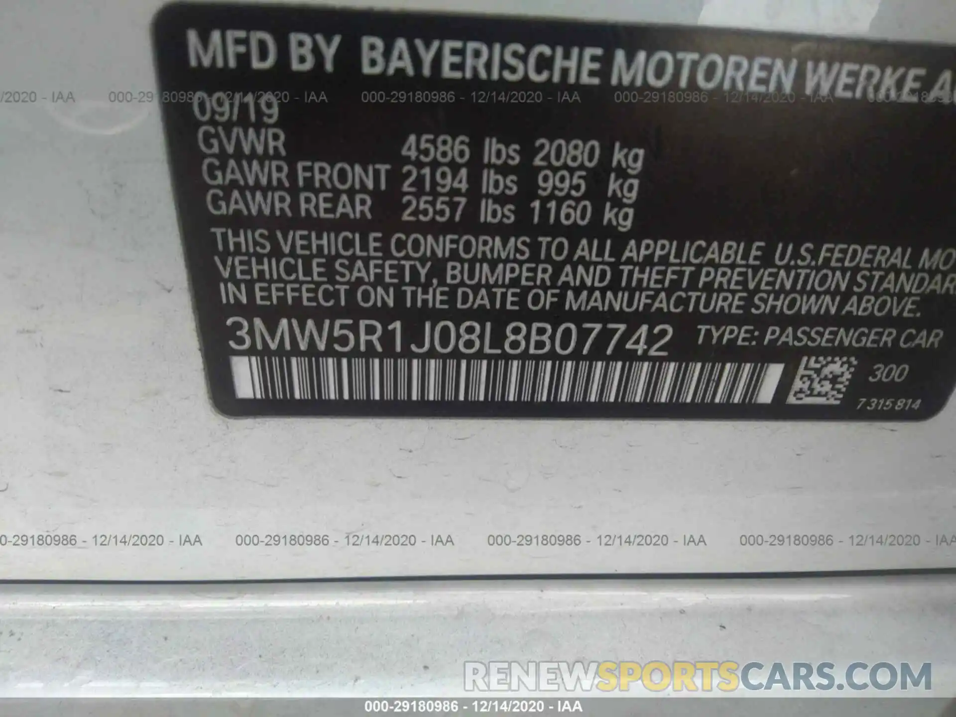 9 Photograph of a damaged car 3MW5R1J08L8B07742 BMW 3 SERIES 2020
