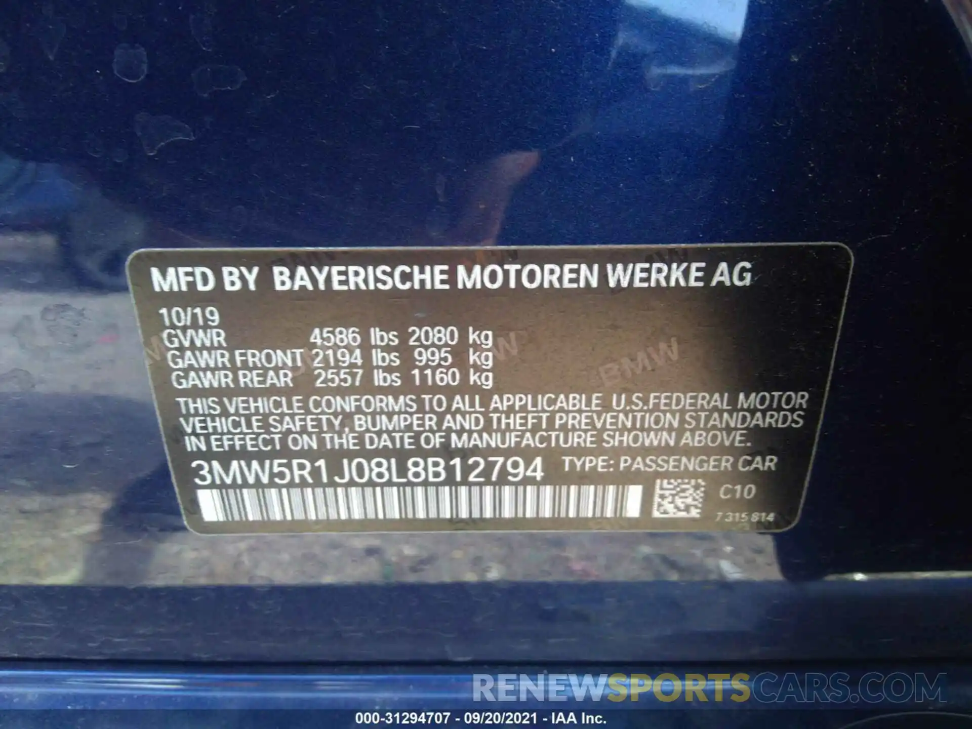 9 Фотография поврежденного автомобиля 3MW5R1J08L8B12794 BMW 3 SERIES 2020