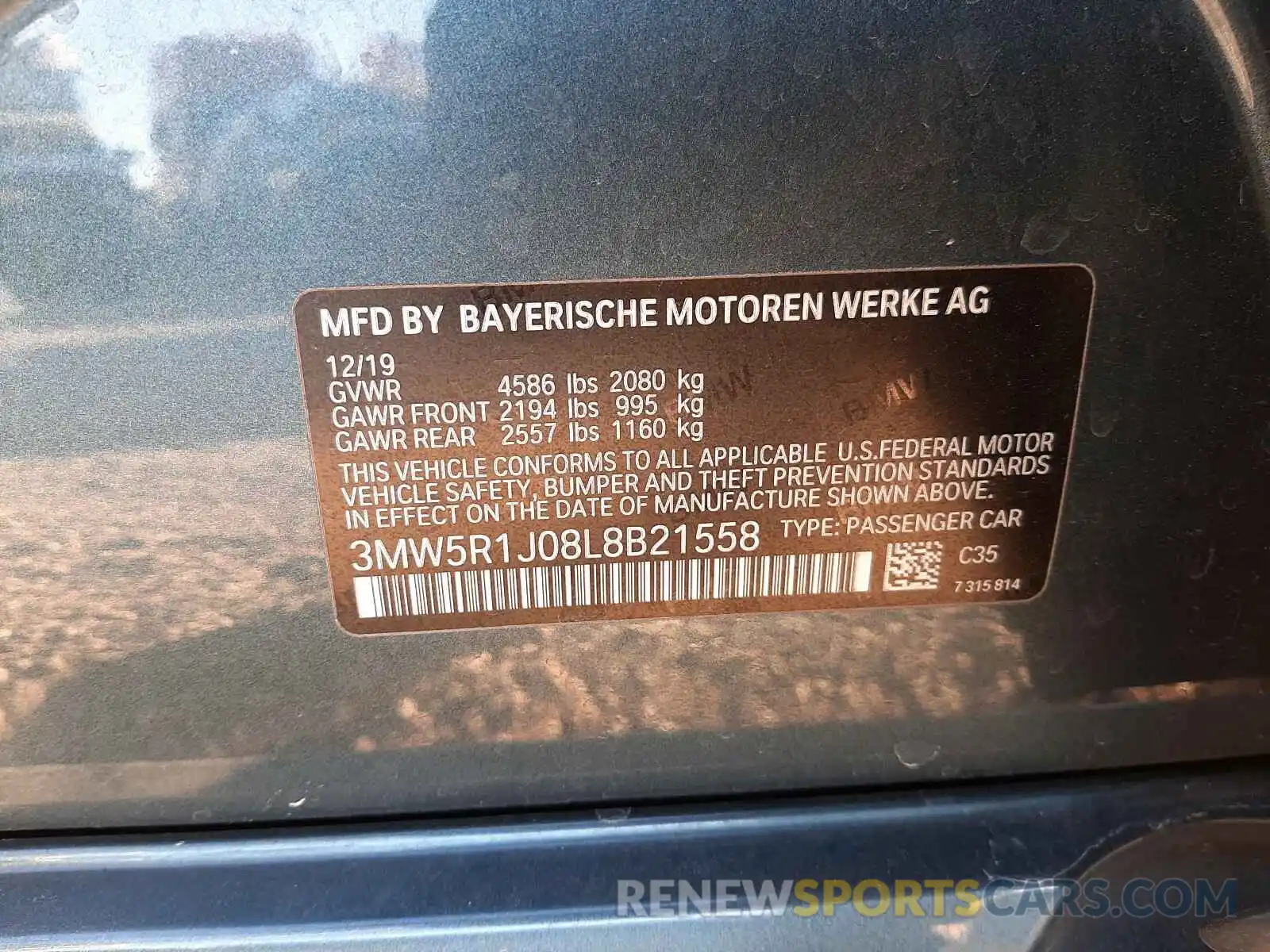 10 Photograph of a damaged car 3MW5R1J08L8B21558 BMW 3 SERIES 2020