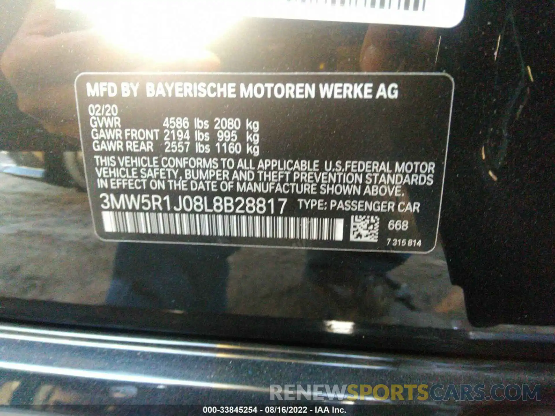 9 Фотография поврежденного автомобиля 3MW5R1J08L8B28817 BMW 3 SERIES 2020