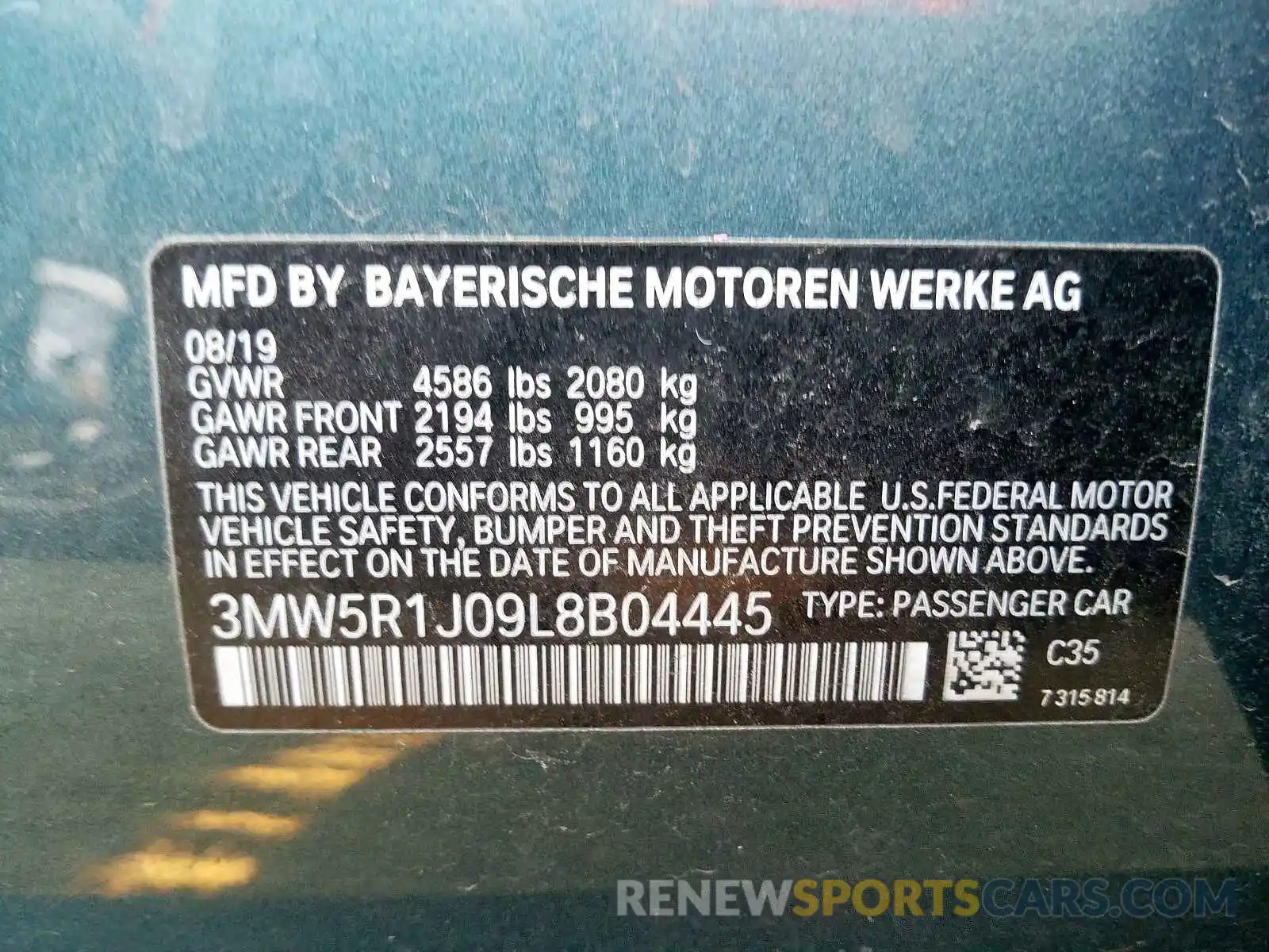 10 Photograph of a damaged car 3MW5R1J09L8B04445 BMW 3 SERIES 2020