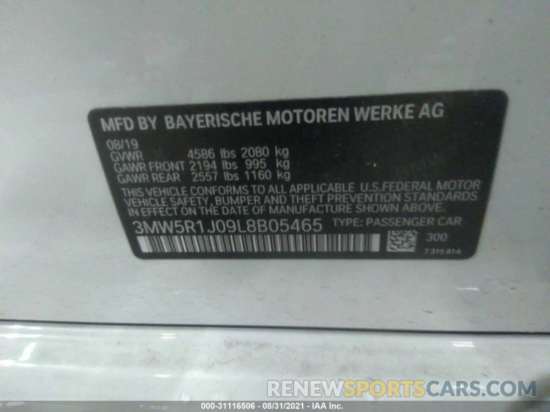 9 Photograph of a damaged car 3MW5R1J09L8B05465 BMW 3 SERIES 2020