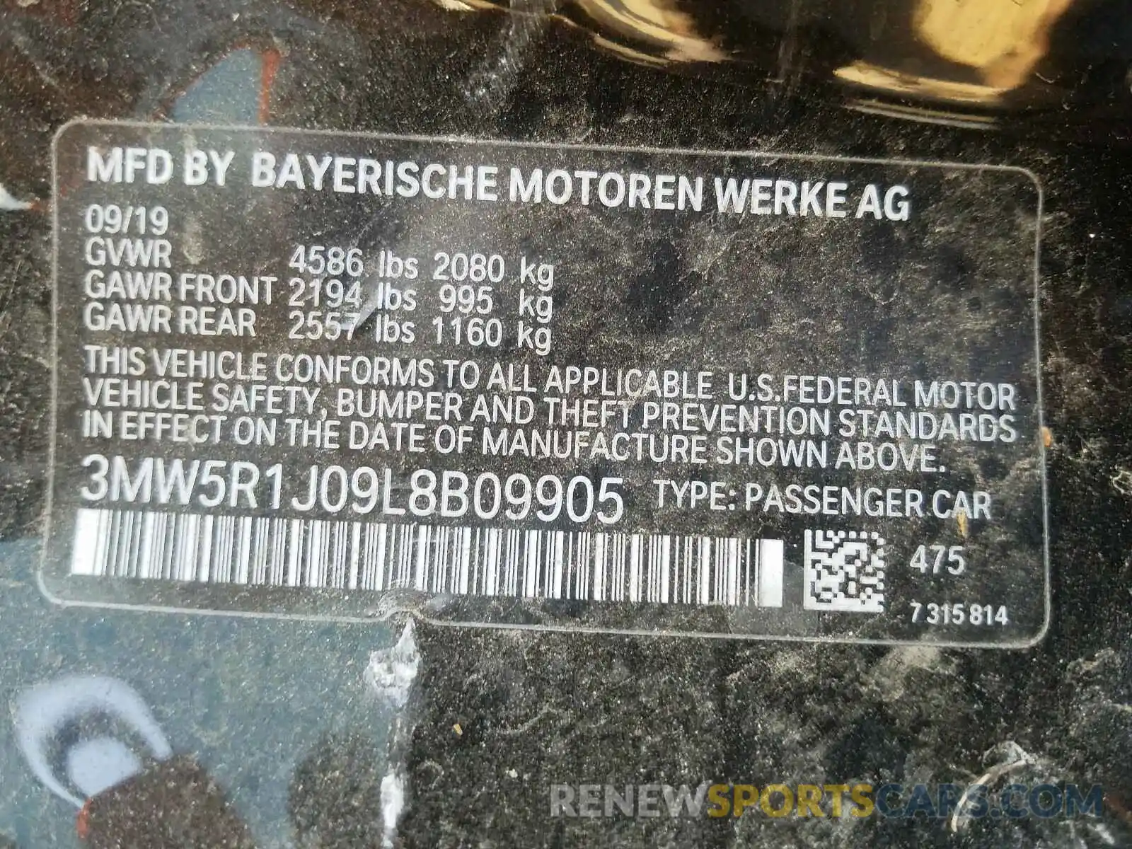 10 Photograph of a damaged car 3MW5R1J09L8B09905 BMW 3 SERIES 2020