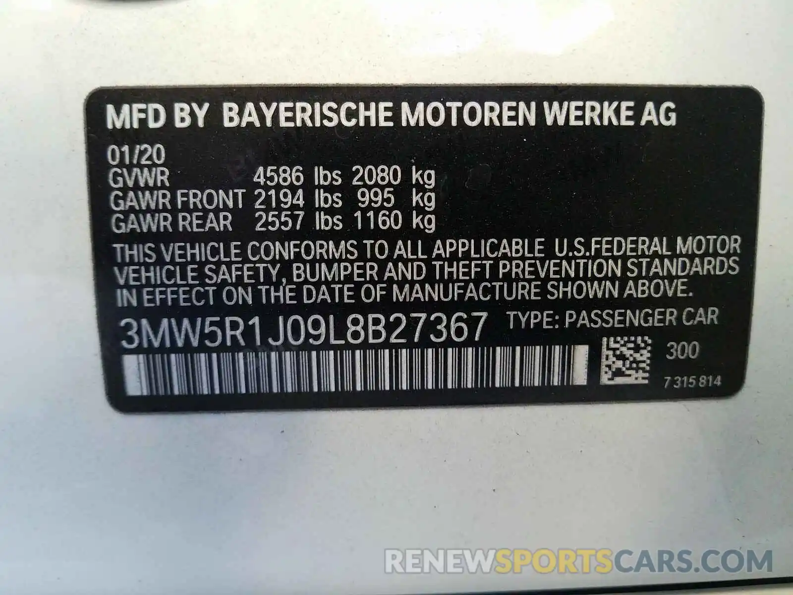 10 Photograph of a damaged car 3MW5R1J09L8B27367 BMW 3 SERIES 2020