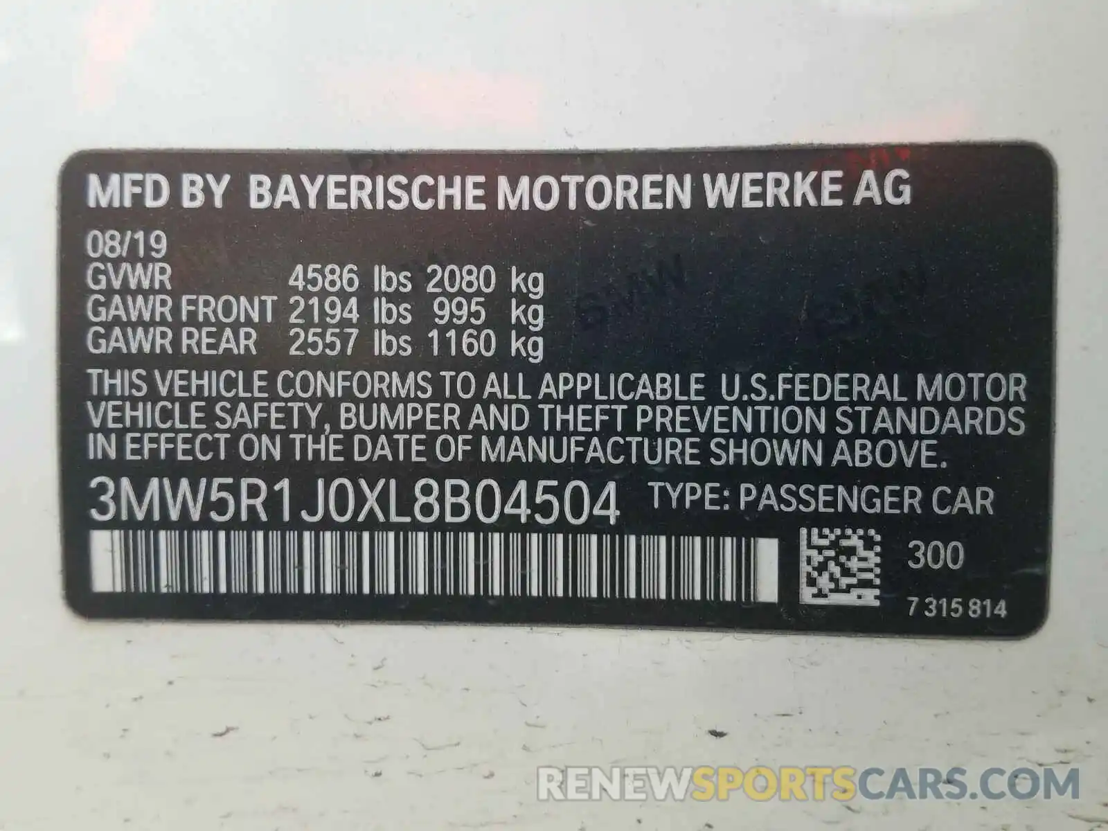 10 Photograph of a damaged car 3MW5R1J0XL8B04504 BMW 3 SERIES 2020