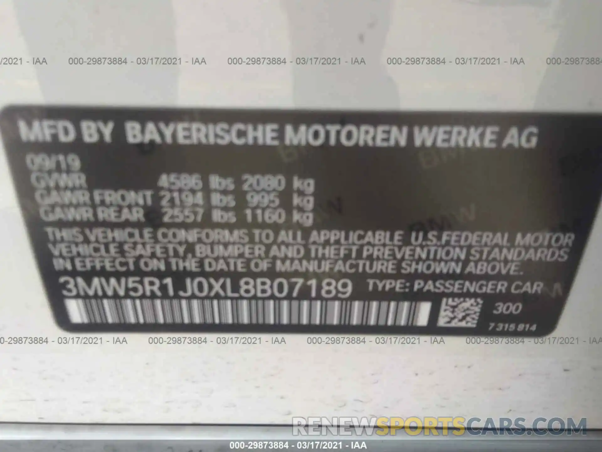 9 Фотография поврежденного автомобиля 3MW5R1J0XL8B07189 BMW 3 SERIES 2020