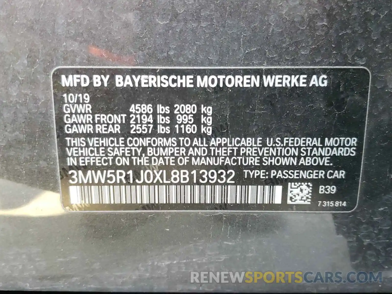 10 Фотография поврежденного автомобиля 3MW5R1J0XL8B13932 BMW 3 SERIES 2020