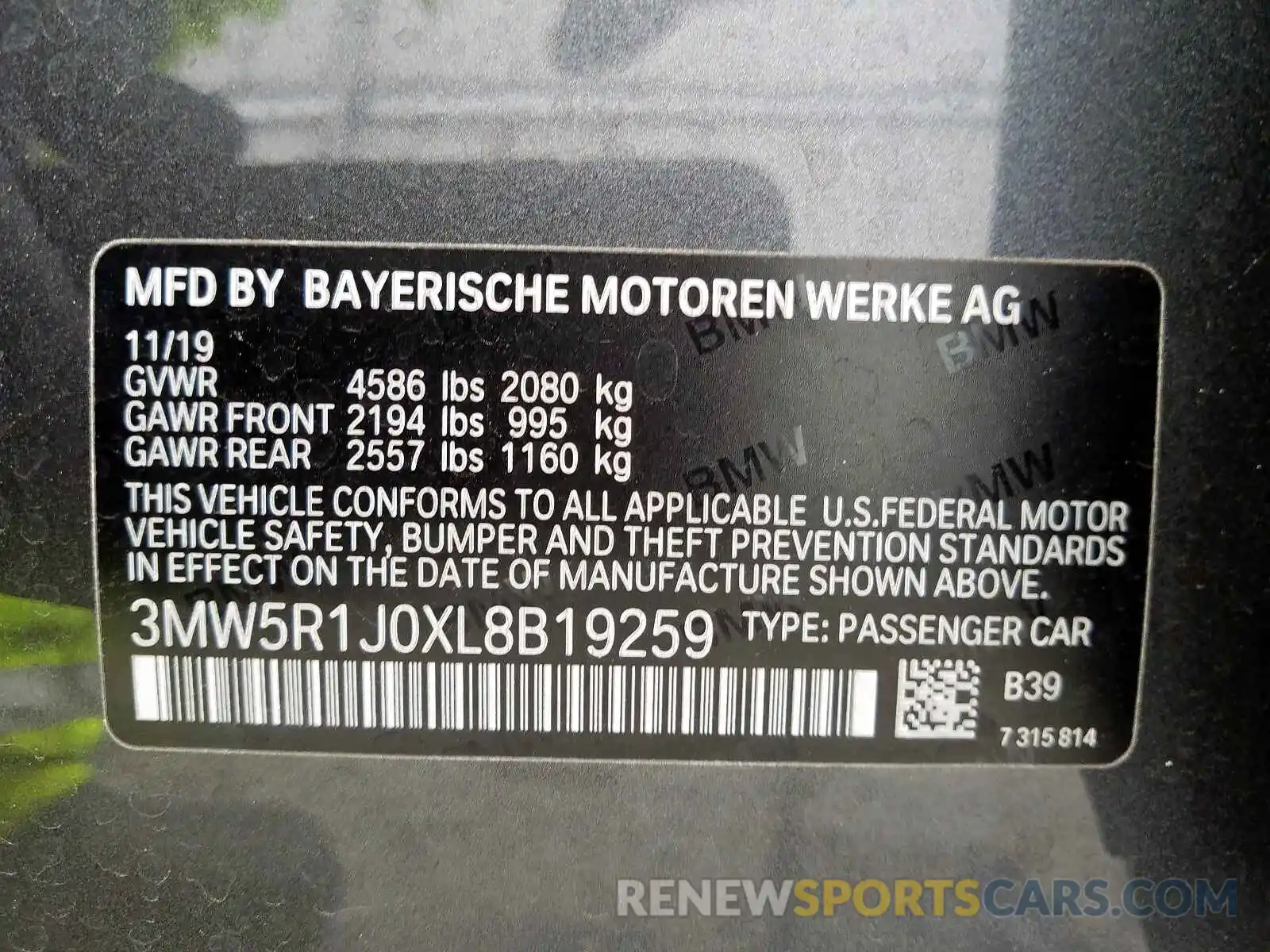 10 Фотография поврежденного автомобиля 3MW5R1J0XL8B19259 BMW 3 SERIES 2020