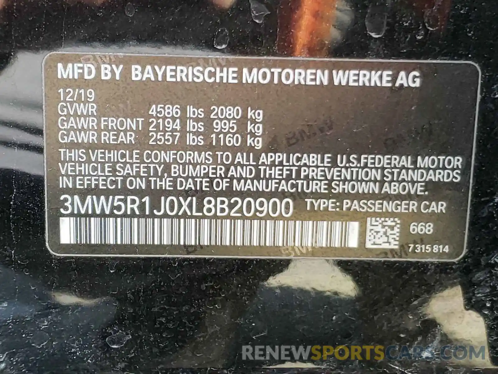 10 Photograph of a damaged car 3MW5R1J0XL8B20900 BMW 3 SERIES 2020