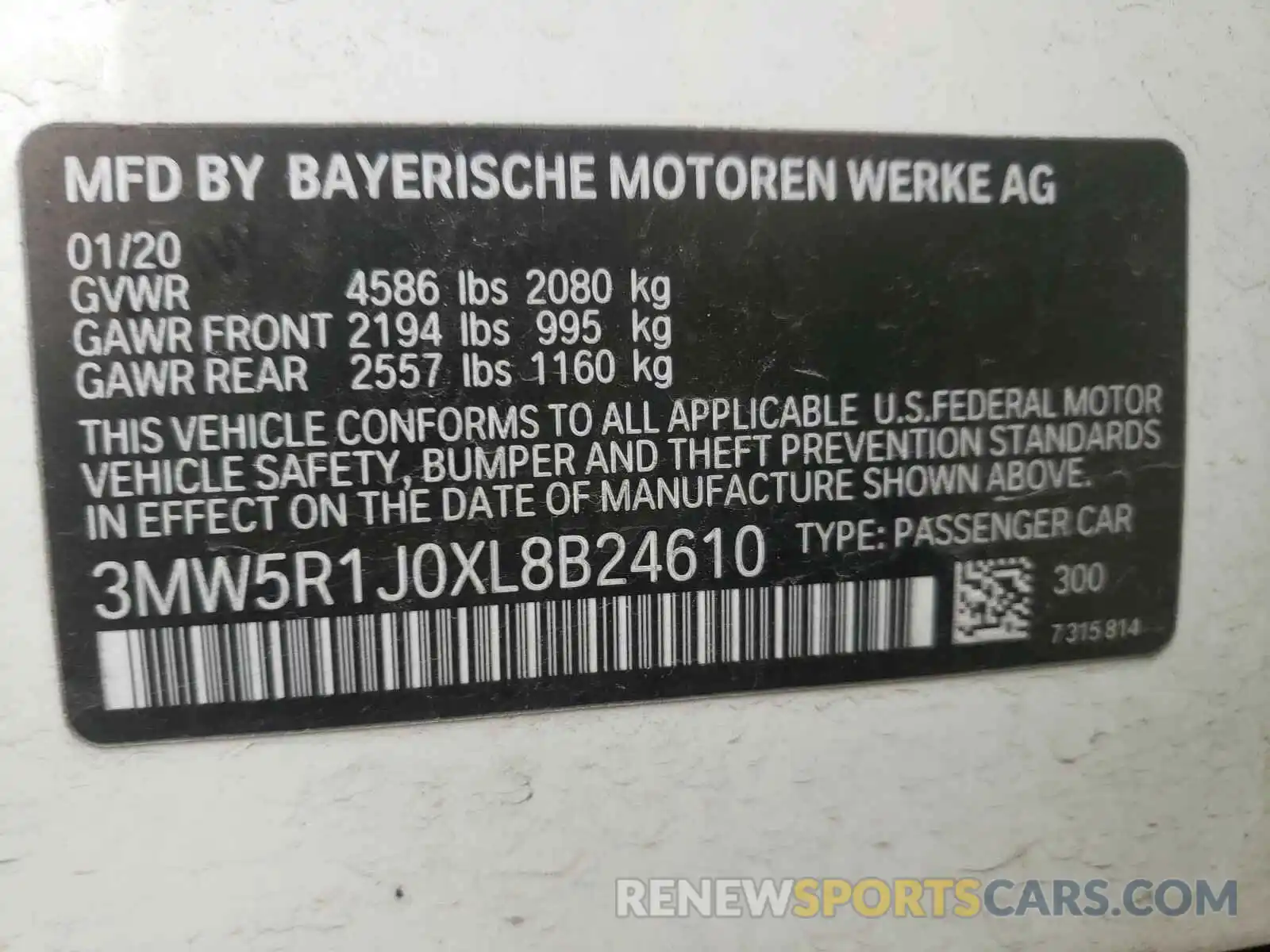 10 Photograph of a damaged car 3MW5R1J0XL8B24610 BMW 3 SERIES 2020