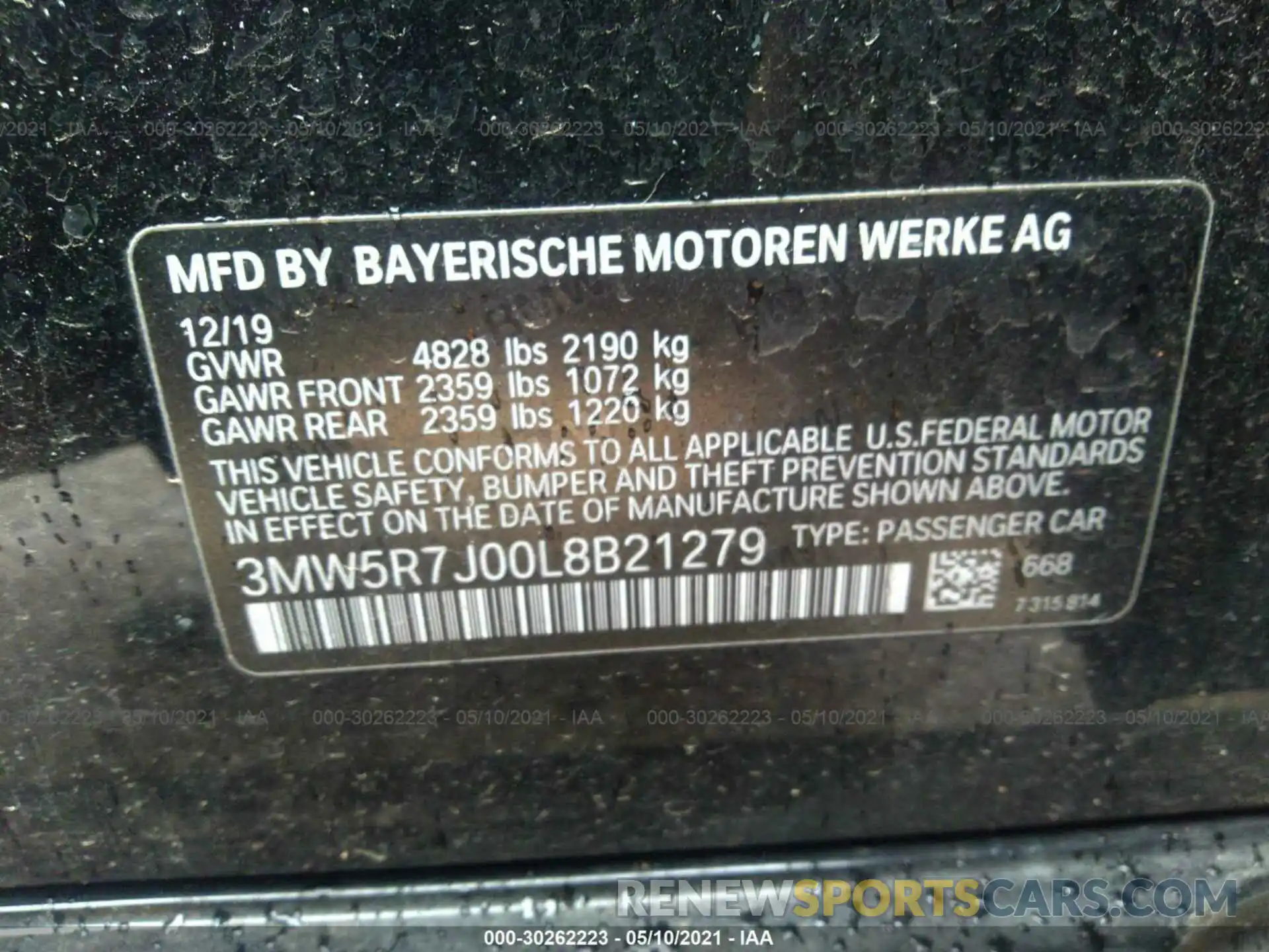 9 Фотография поврежденного автомобиля 3MW5R7J00L8B21279 BMW 3 SERIES 2020