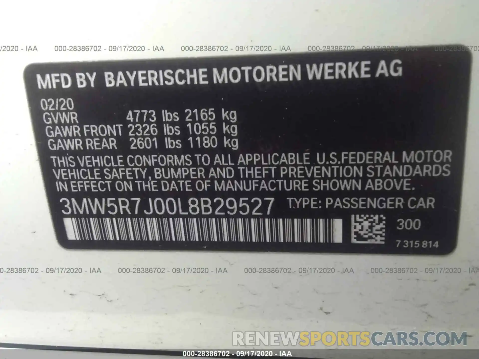 9 Фотография поврежденного автомобиля 3MW5R7J00L8B29527 BMW 3 SERIES 2020