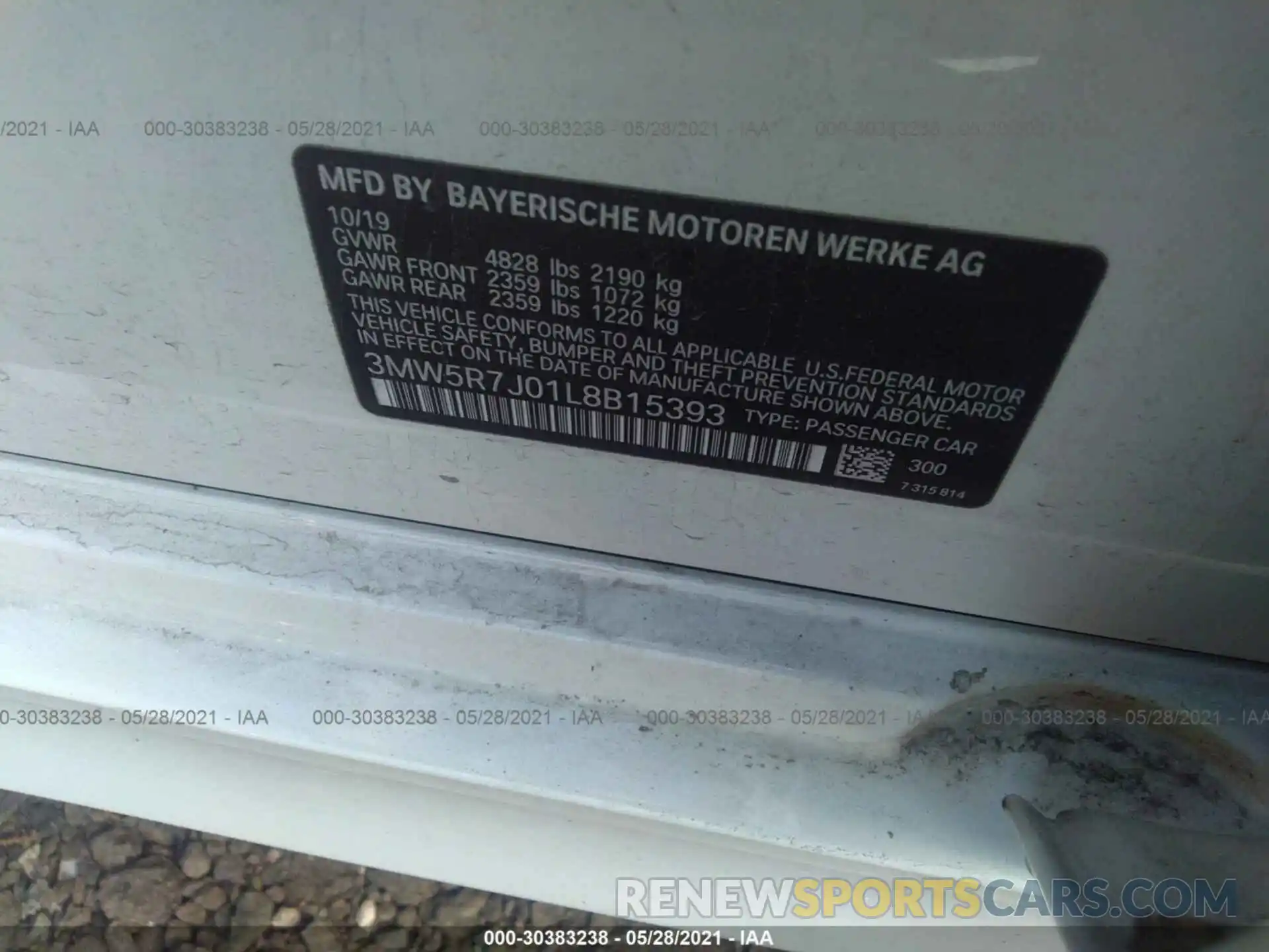 9 Photograph of a damaged car 3MW5R7J01L8B15393 BMW 3 SERIES 2020