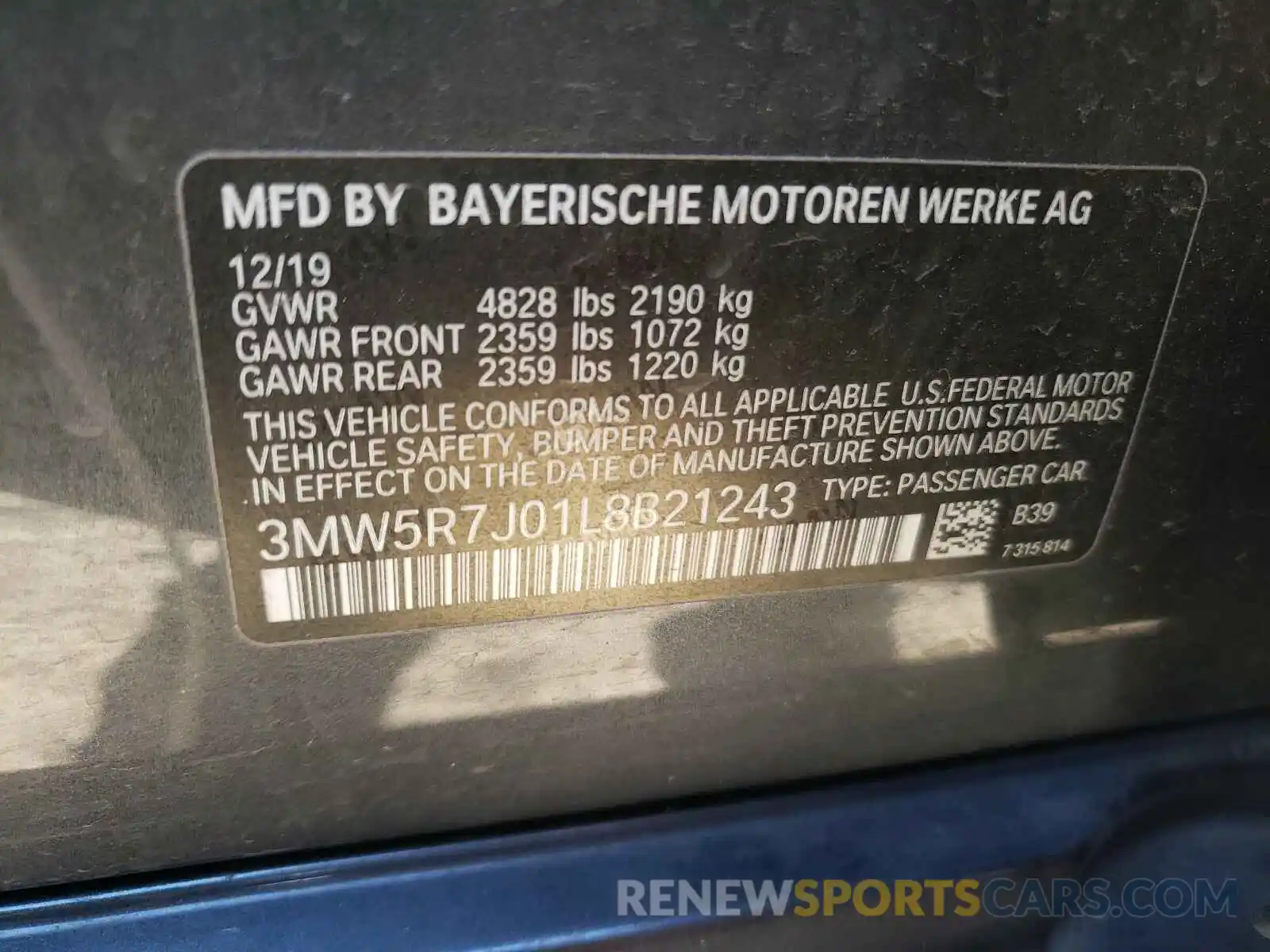 10 Фотография поврежденного автомобиля 3MW5R7J01L8B21243 BMW 3 SERIES 2020
