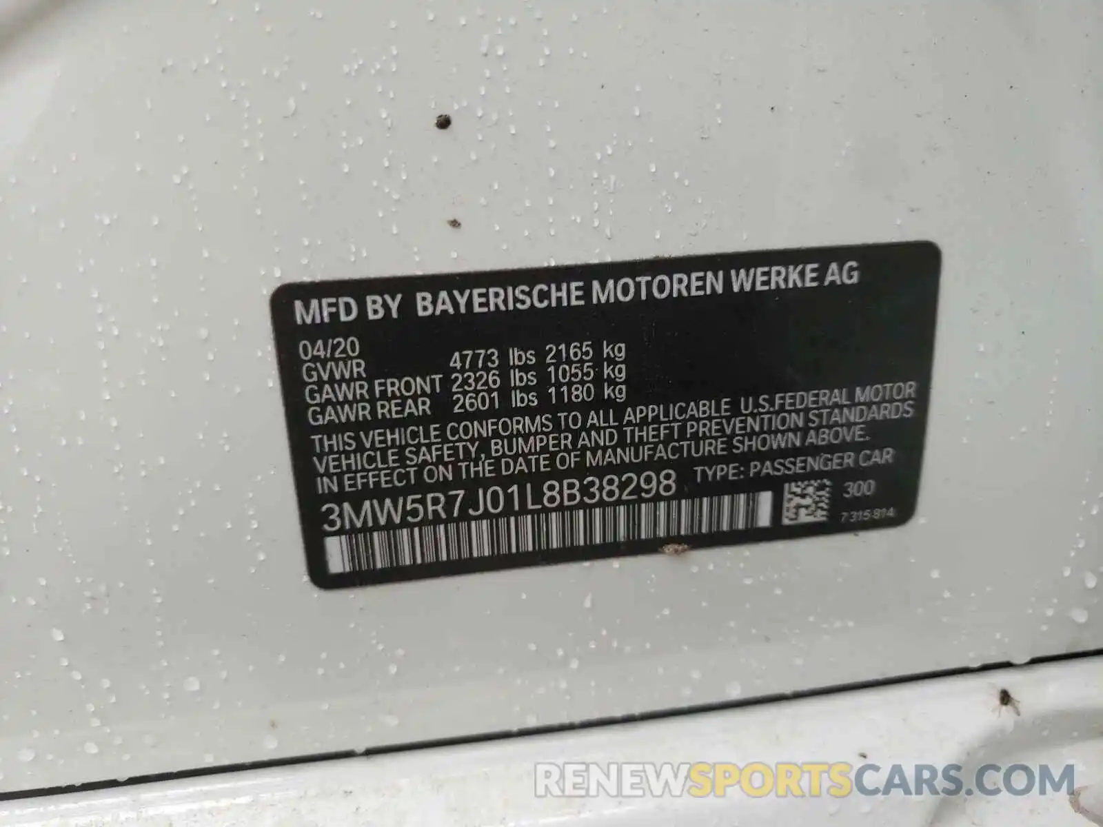 10 Photograph of a damaged car 3MW5R7J01L8B38298 BMW 3 SERIES 2020
